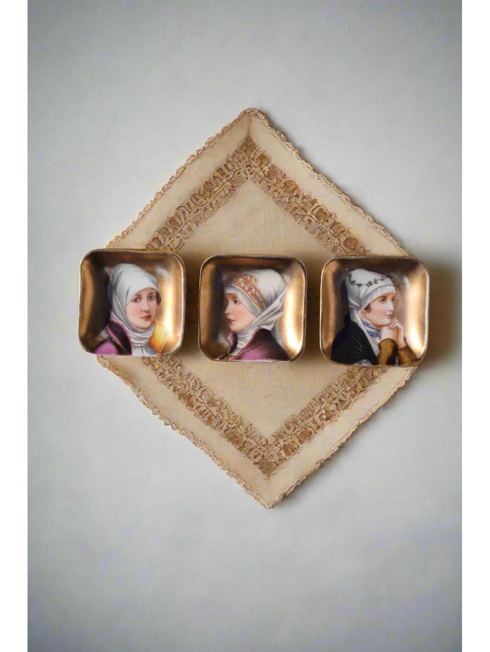 Set of Three Portrait Miniature Porcelain Dishes